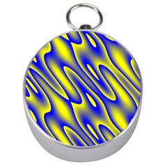 Blue Yellow Wave Abstract Background Silver Compasses by Nexatart
