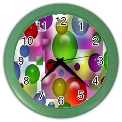 Colored Bubbles Squares Background Color Wall Clocks by Nexatart