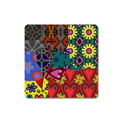 Digitally Created Abstract Patchwork Collage Pattern Square Magnet