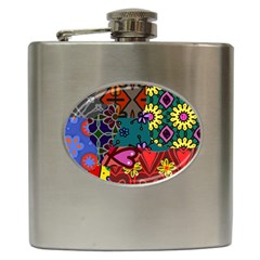 Digitally Created Abstract Patchwork Collage Pattern Hip Flask (6 Oz) by Nexatart