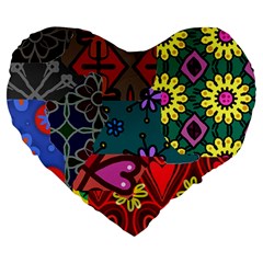 Digitally Created Abstract Patchwork Collage Pattern Large 19  Premium Heart Shape Cushions by Nexatart