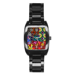 Digitally Created Abstract Patchwork Collage Pattern Stainless Steel Barrel Watch by Nexatart