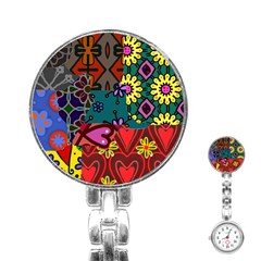 Digitally Created Abstract Patchwork Collage Pattern Stainless Steel Nurses Watch by Nexatart