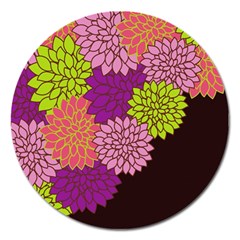 Floral Card Template Bright Colorful Dahlia Flowers Pattern Background Magnet 5  (round) by Nexatart