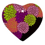 Floral Card Template Bright Colorful Dahlia Flowers Pattern Background Heart Ornament (Two Sides) Back