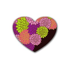 Floral Card Template Bright Colorful Dahlia Flowers Pattern Background Rubber Coaster (heart)  by Nexatart