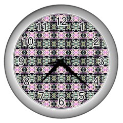 Colorful Pixelation Repeat Pattern Wall Clocks (silver)  by Nexatart