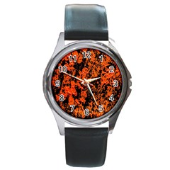 Abstract Orange Background Round Metal Watch by Nexatart