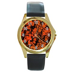 Abstract Orange Background Round Gold Metal Watch by Nexatart