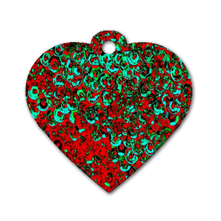 Red Turquoise Abstract Background Dog Tag Heart (Two Sides)