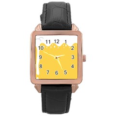 Beer Foam Yellow White Rose Gold Leather Watch 
