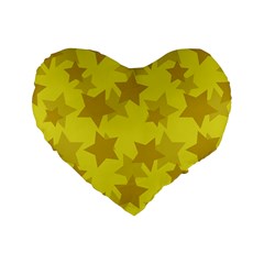 Yellow Star Standard 16  Premium Flano Heart Shape Cushions by Mariart