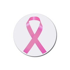 Breast Cancer Ribbon Pink Rubber Round Coaster (4 Pack) 
