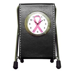 Breast Cancer Ribbon Pink Pen Holder Desk Clocks by Mariart