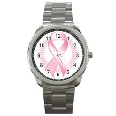 Breast Cancer Ribbon Pink Girl Women Sport Metal Watch by Mariart