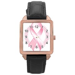 Breast Cancer Ribbon Pink Girl Women Rose Gold Leather Watch 
