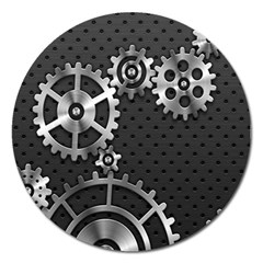 Chain Iron Polka Dot Black Silver Magnet 5  (round) by Mariart