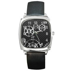 Chain Iron Polka Dot Black Silver Square Metal Watch by Mariart