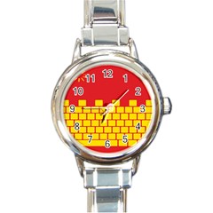 Firewall Bridge Signal Yellow Red Round Italian Charm Watch by Mariart