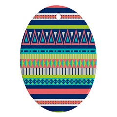 Aztec Triangle Chevron Wave Plaid Circle Color Rainbow Ornament (oval)