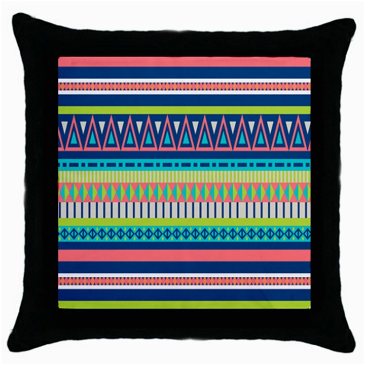 Aztec Triangle Chevron Wave Plaid Circle Color Rainbow Throw Pillow Case (Black)