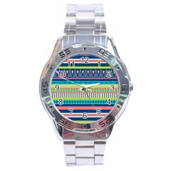 Aztec Triangle Chevron Wave Plaid Circle Color Rainbow Stainless Steel Analogue Watch by Mariart
