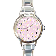 Flower Floral Sunflower Pink Yellow Round Italian Charm Watch by Mariart