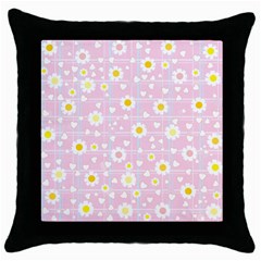 Flower Floral Sunflower Pink Yellow Throw Pillow Case (black)