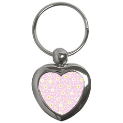 Flower Floral Sunflower Pink Yellow Key Chains (heart) 