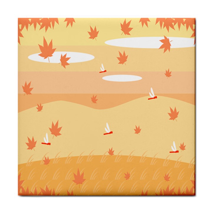 Dragonfly Leaf Orange Tile Coasters