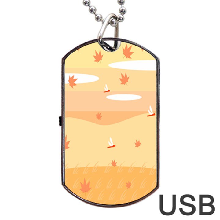 Dragonfly Leaf Orange Dog Tag USB Flash (One Side)