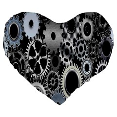Gears Technology Steel Mechanical Chain Iron Large 19  Premium Flano Heart Shape Cushions