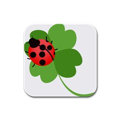 Insect Flower Floral Animals Green Red Rubber Square Coaster (4 Pack) 