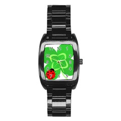 Insect Flower Floral Animals Green Red Line Stainless Steel Barrel Watch by Mariart