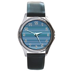 Horizontal Line Blue Round Metal Watch
