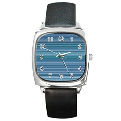 Horizontal Line Blue Square Metal Watch by Mariart