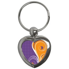 Leaf Polka Dot Purple Orange Key Chains (heart)  by Mariart