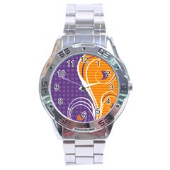 Leaf Polka Dot Purple Orange Stainless Steel Analogue Watch