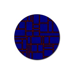 Line Plaid Red Blue Rubber Coaster (round) 