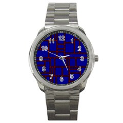 Line Plaid Red Blue Sport Metal Watch by Mariart