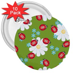 Insect Flower Floral Animals Star Green Red Sunflower 3  Buttons (10 Pack) 