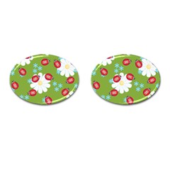 Insect Flower Floral Animals Star Green Red Sunflower Cufflinks (oval) by Mariart