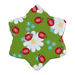 Insect Flower Floral Animals Star Green Red Sunflower Ornament (snowflake) by Mariart