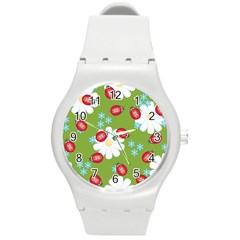 Insect Flower Floral Animals Star Green Red Sunflower Round Plastic Sport Watch (m) by Mariart