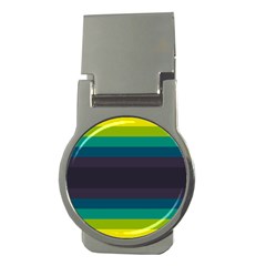 Neon Stripes Line Horizon Color Rainbow Yellow Blue Purple Black Money Clips (Round) 