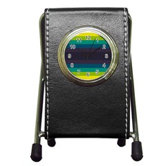 Neon Stripes Line Horizon Color Rainbow Yellow Blue Purple Black Pen Holder Desk Clocks