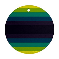 Neon Stripes Line Horizon Color Rainbow Yellow Blue Purple Black Round Ornament (Two Sides)