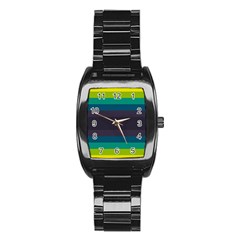 Neon Stripes Line Horizon Color Rainbow Yellow Blue Purple Black Stainless Steel Barrel Watch