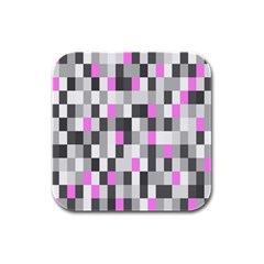 Pink Grey Black Plaid Original Rubber Square Coaster (4 Pack)  by Mariart