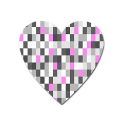 Pink Grey Black Plaid Original Heart Magnet by Mariart